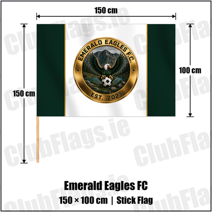 Emerald Eagles FC 100cm x 150cm Stick Flag with the club crest and colours, Kerry Football - ClubFlags.ie