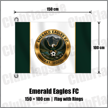 Emerald Eagles FC 150cm x 100cm Flag Pole Flag with Rings with the club crest and colours, Kerry Football - ClubFlags.ie