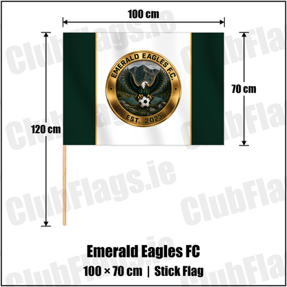Emerald Eagles FC 70cm x 100cm Stick Flag with the club crest and colours, Kerry Football - ClubFlags.ie