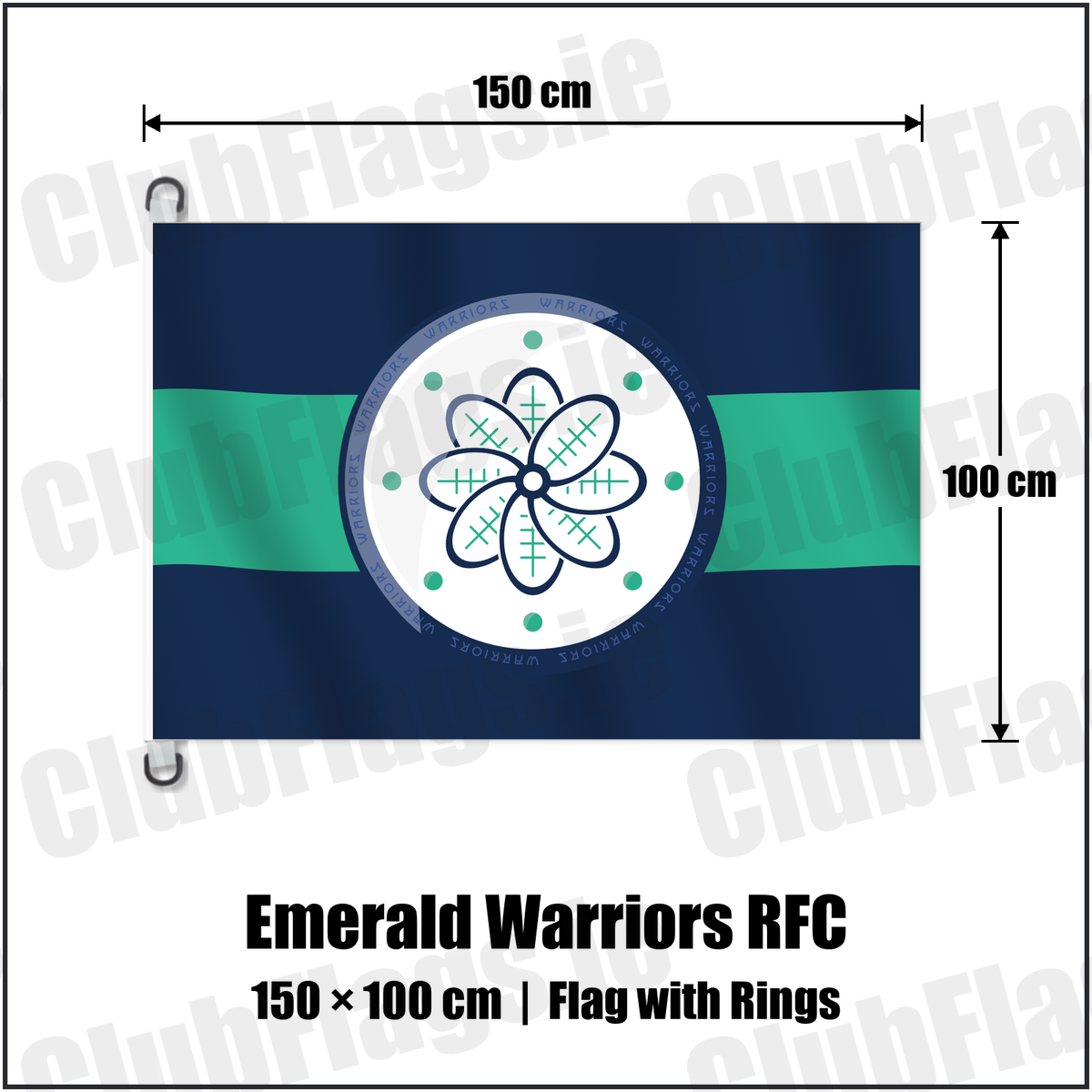 Emerald Warriors RFC 150cm x 100cm Flag Pole Flag with Rings with the club crest and colours, Dublin Rugby - ClubFlags.ie