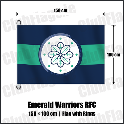 Emerald Warriors RFC 150cm x 100cm Flag Pole Flag with Rings with the club crest and colours, Dublin Rugby - ClubFlags.ie