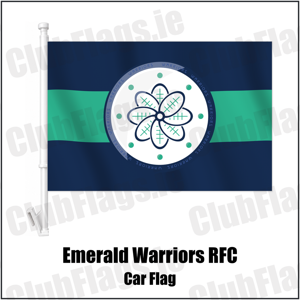 Emerald Warriors RFC Car Flag with the club crest and colours, Dublin Rugby - ClubFlags.ie