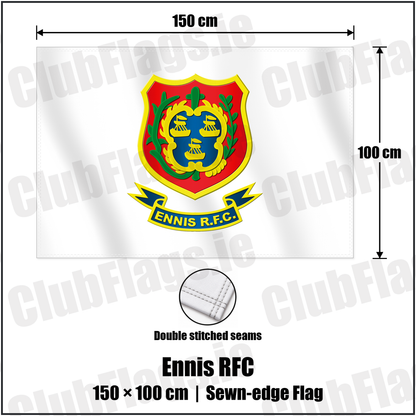 Ennis RFC 100cm x 150cm Flag (sewn on the edges) with the club crest and colours, Clare Rugby - ClubFlags.ie