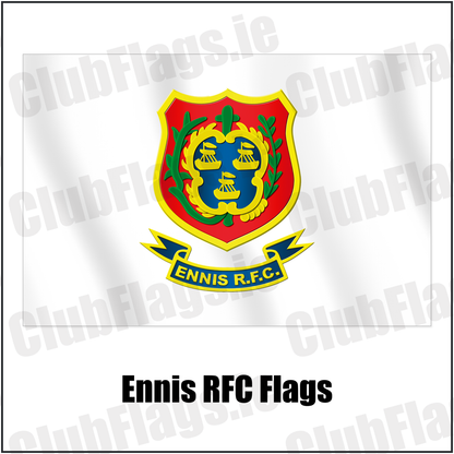 Ennis RFC Flags with the club crest and colours, Clare Rugby - ClubFlags.ie