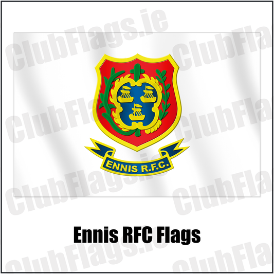 Ennis RFC Flags with the club crest and colours, Clare Rugby - ClubFlags.ie