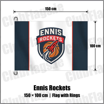 Ennis Rockets 150cm x 100cm Flag Pole Flag with Rings with the club crest and colours, Clare Basketball - ClubFlags.ie
