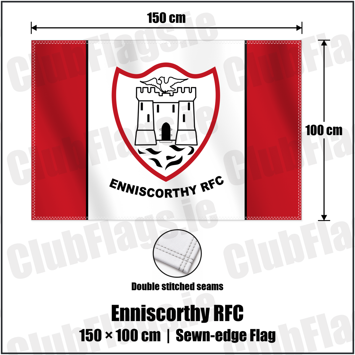 Enniscorthy RFC 100cm x 150cm Flag (sewn on the edges) with the club crest and colours, Wexford Rugby - ClubFlags.ie