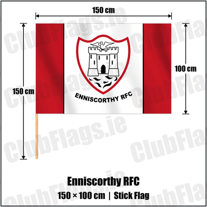 Enniscorthy RFC 100cm x 150cm Stick Flag with the club crest and colours, Wexford Rugby - ClubFlags.ie