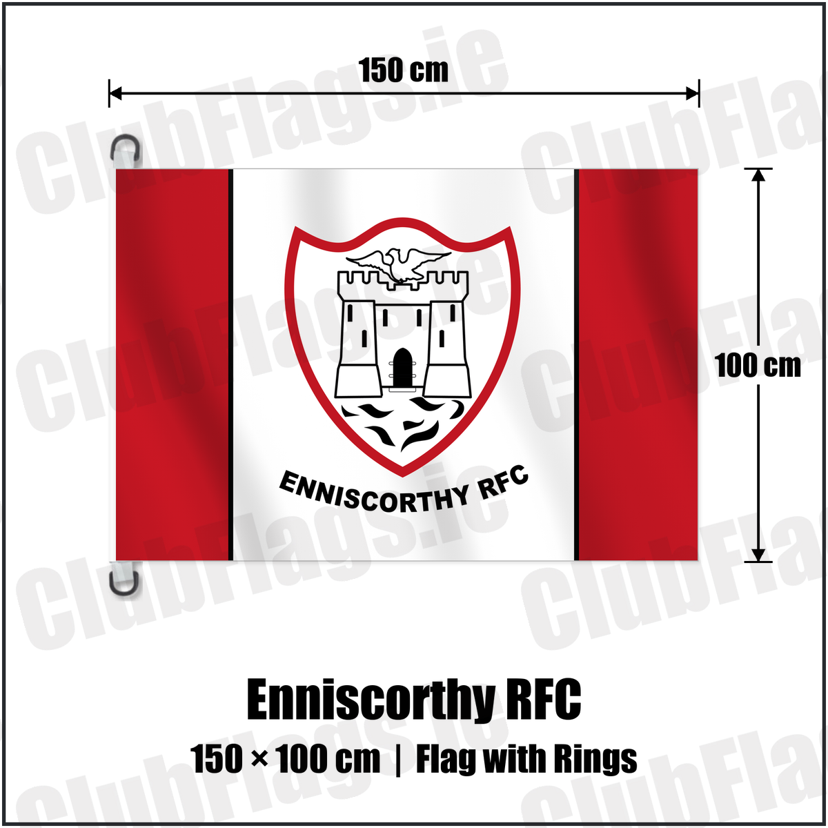 Enniscorthy RFC 150cm x 100cm Flag Pole Flag with Rings with the club crest and colours, Wexford Rugby - ClubFlags.ie