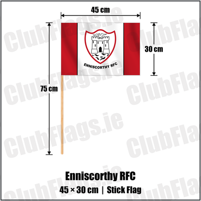 Enniscorthy RFC 30cm x 45cm Stick Flag with the club crest and colours, Wexford Rugby - ClubFlags.ie