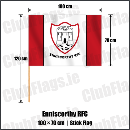 Enniscorthy RFC 70cm x 100cm Stick Flag with the club crest and colours, Wexford Rugby - ClubFlags.ie
