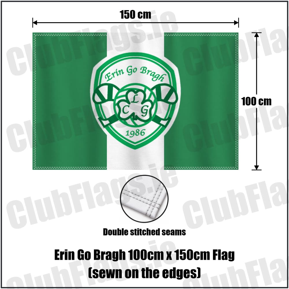 Erin Go Bragh 100cm x 150cm Flag (sewn on the edges) in green and white, featuring the club crest on realistic fabric with gentle vertical folds; County Dublin GAA. ClubFlags.ie.