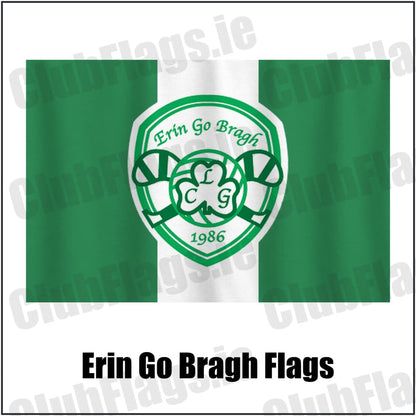 Erin Go Bragh Flags in green and white, featuring the club crest on realistic fabric with gentle vertical folds; County Dublin GAA. ClubFlags.ie.