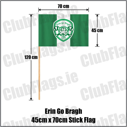 Erin Go Bragh 45cm x 70cm Stick Flag in green and white, featuring the club crest on realistic fabric with gentle vertical folds; County Dublin GAA. ClubFlags.ie.