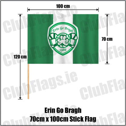 Erin Go Bragh 70cm x 100cm Stick Flag in green and white, featuring the club crest on realistic fabric with gentle vertical folds; County Dublin GAA. ClubFlags.ie.