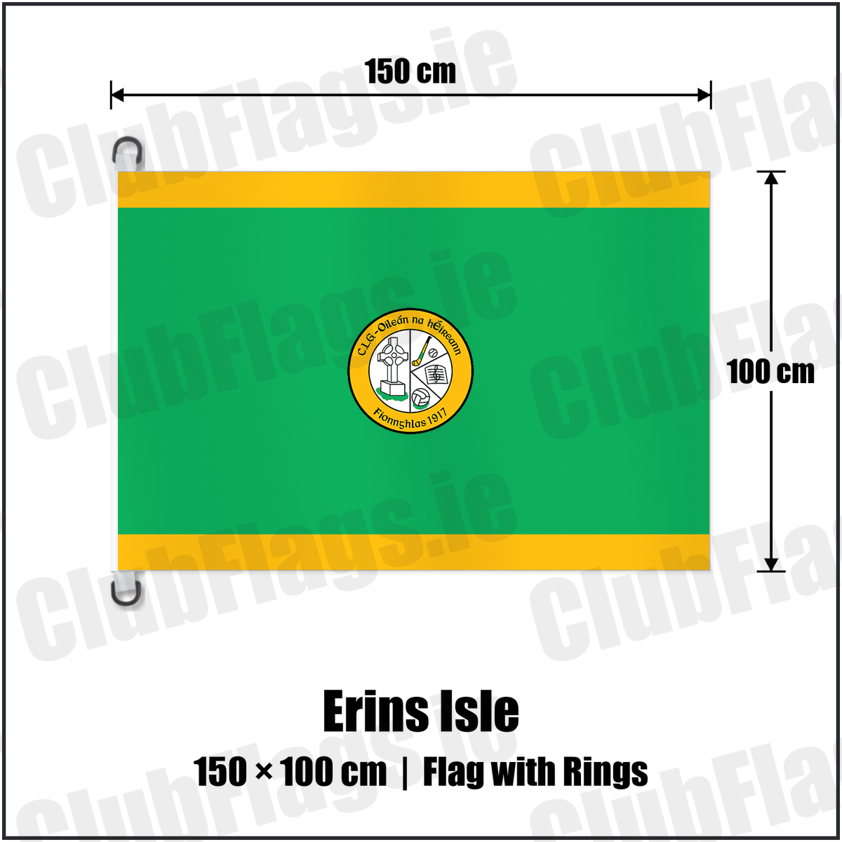 Erins Isle 150cm x 100cm Flag Pole Flag with Rings with the club crest and colours, Dublin GAA - ClubFlags.ie
