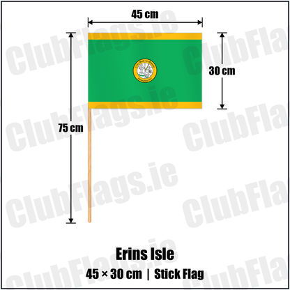 Erins Isle 30cm x 45cm Stick Flag with the club crest and colours, Dublin GAA - ClubFlags.ie