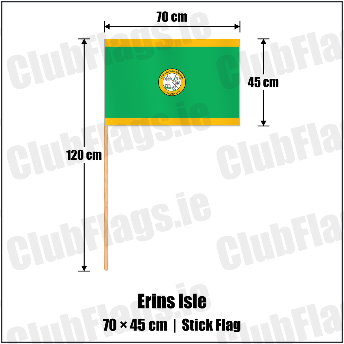 Erins Isle 45cm x 70cm Stick Flag with the club crest and colours, Dublin GAA - ClubFlags.ie
