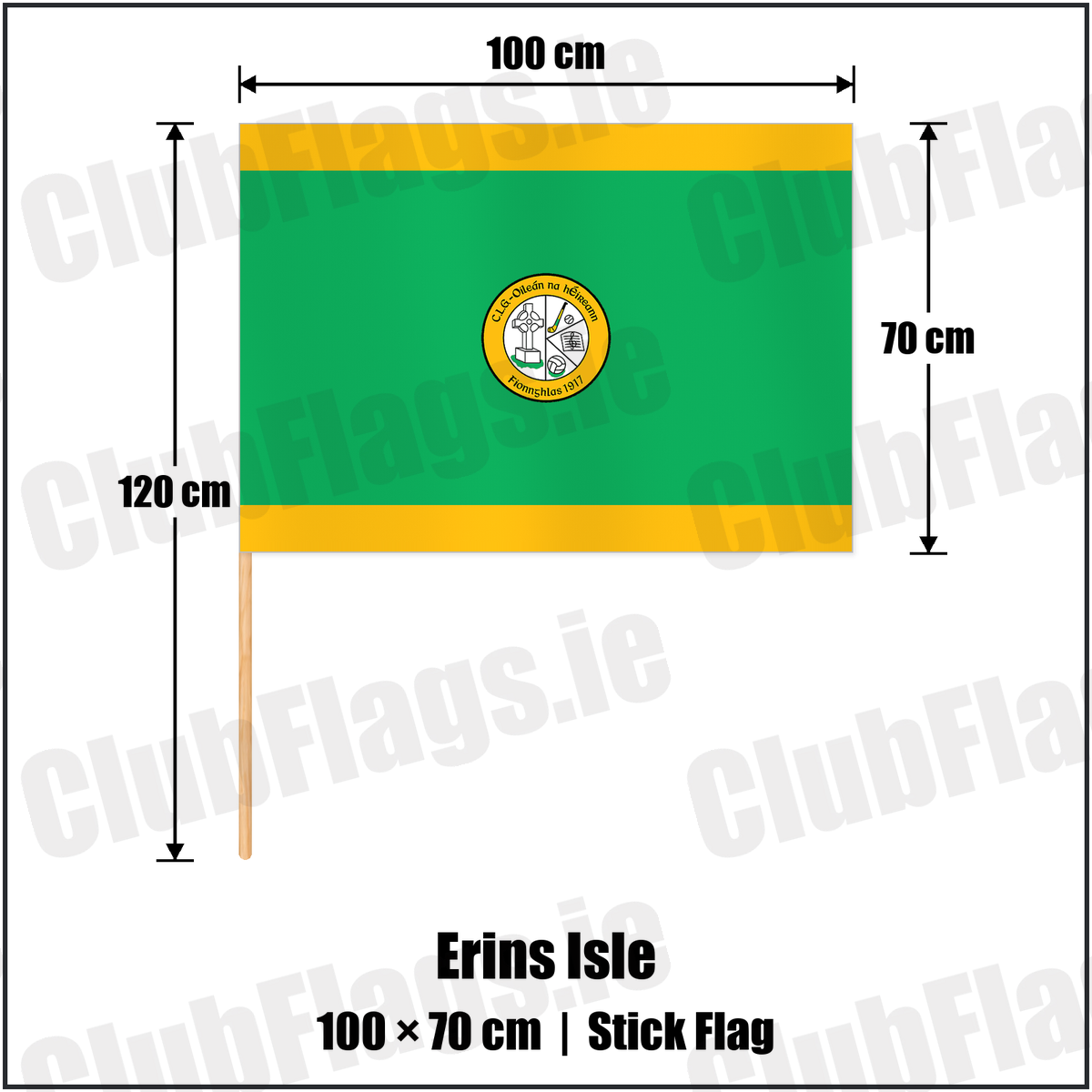 Erins Isle 70cm x 100cm Stick Flag with the club crest and colours, Dublin GAA - ClubFlags.ie