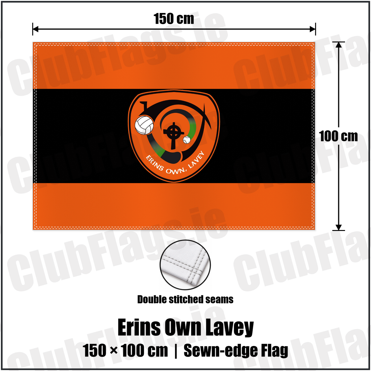 Erins Own Lavey 100cm x 150cm Flag (sewn on the edges) with the club crest and colours, Derry GAA - ClubFlags.ie
