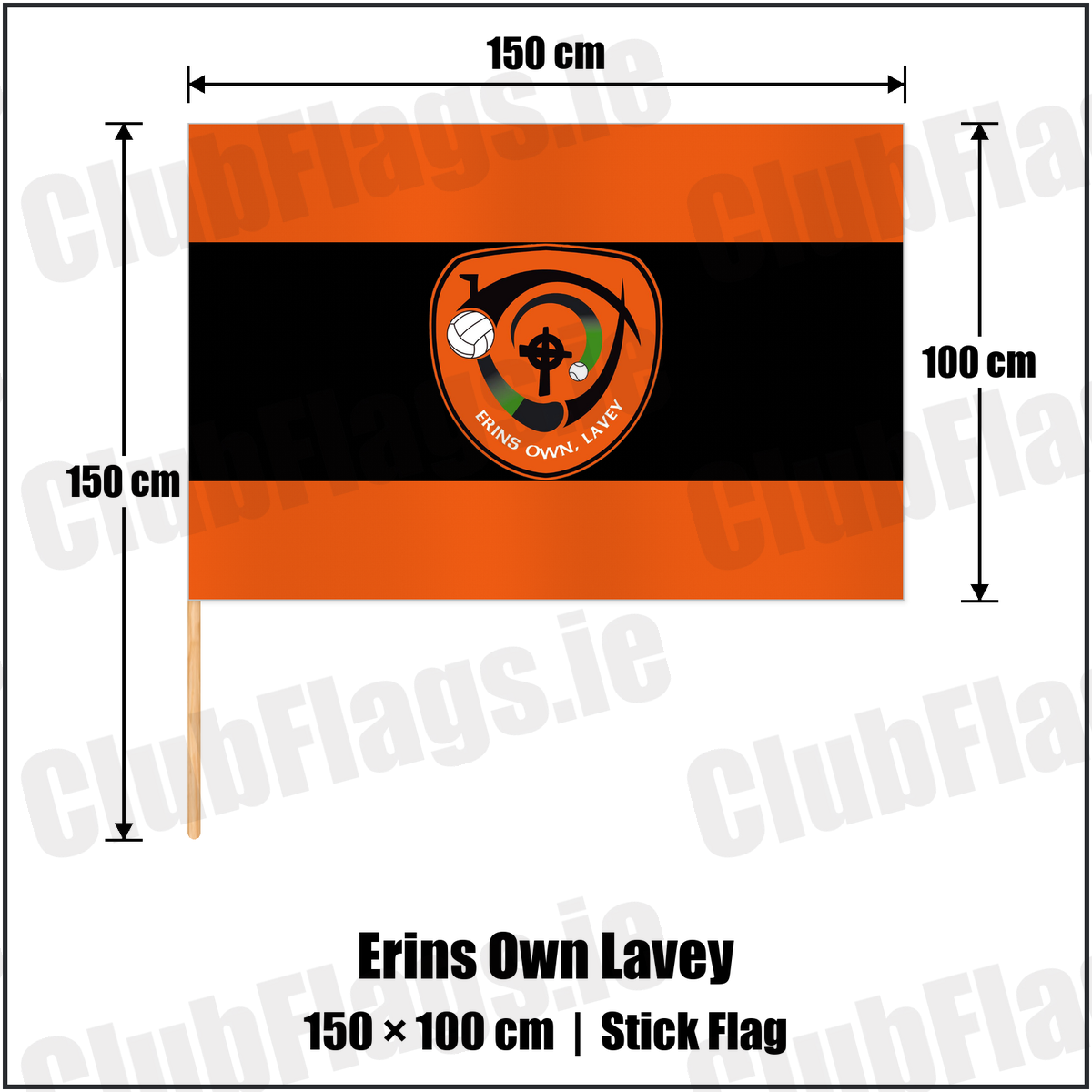 Erins Own Lavey 100cm x 150cm Stick Flag with the club crest and colours, Derry GAA - ClubFlags.ie