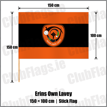 Erins Own Lavey 100cm x 150cm Stick Flag with the club crest and colours, Derry GAA - ClubFlags.ie