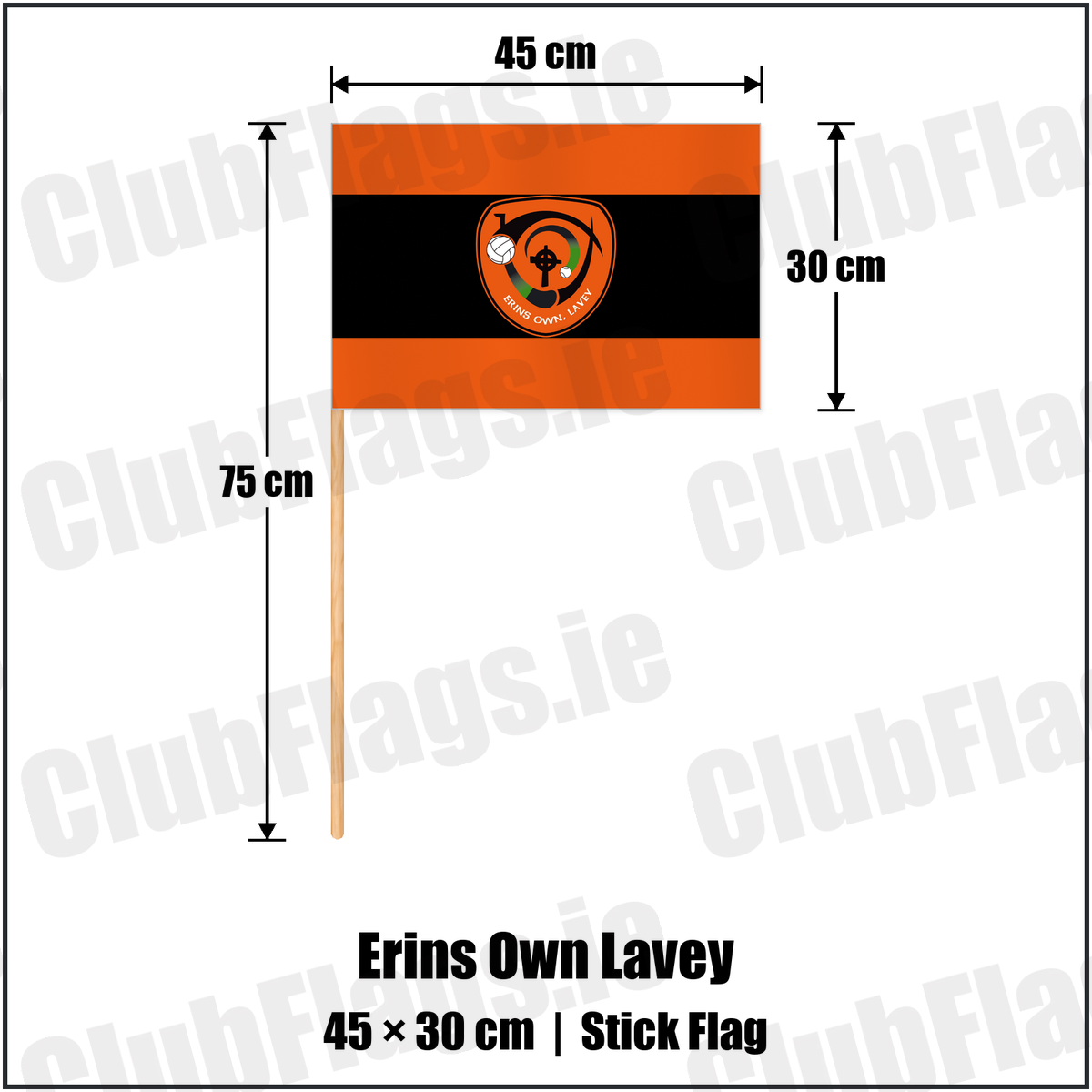 Erins Own Lavey 30cm x 45cm Stick Flag with the club crest and colours, Derry GAA - ClubFlags.ie