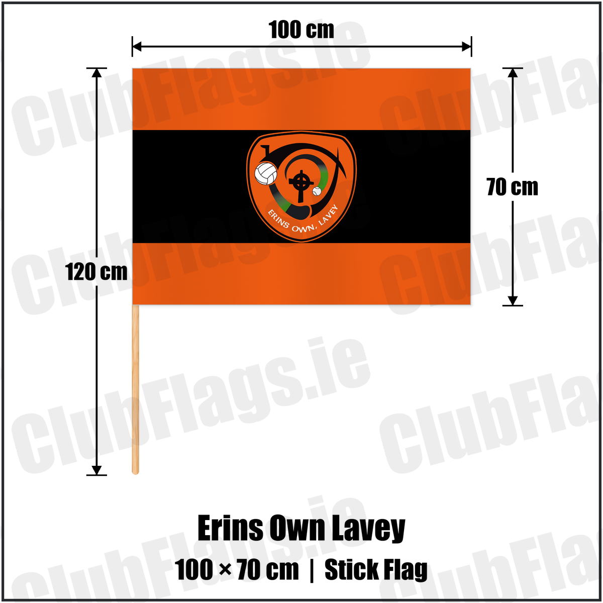 Erins Own Lavey 70cm x 100cm Stick Flag with the club crest and colours, Derry GAA - ClubFlags.ie