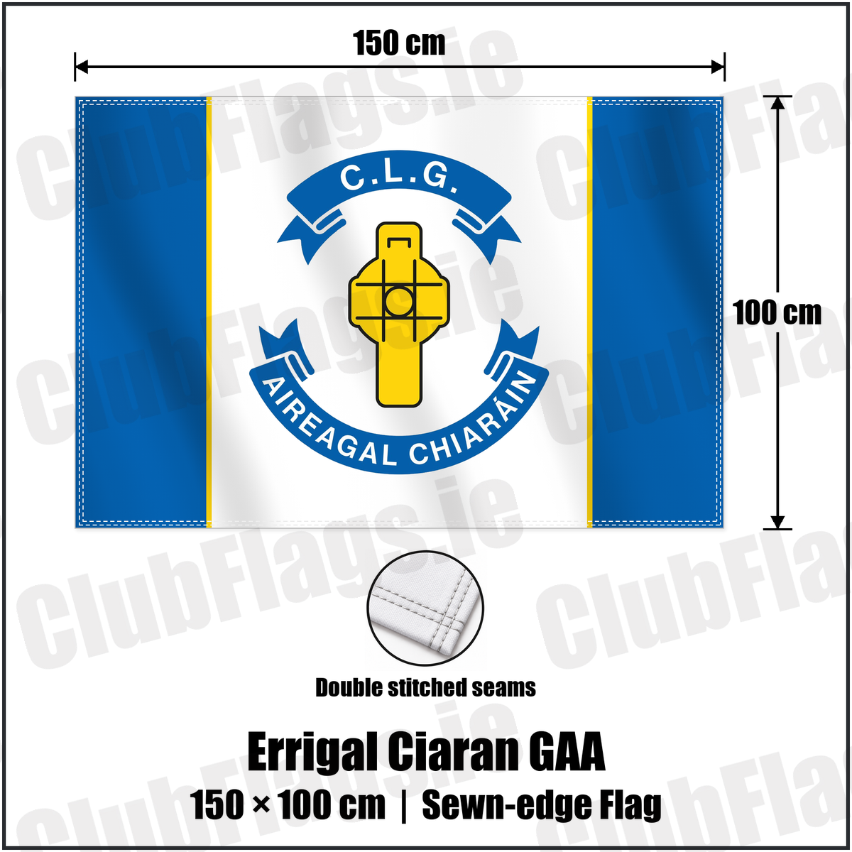 Errigal Ciaran GAA 100cm x 150cm Flag (sewn on the edges) with the verified club crest and colours, Tyrone GAA - ClubFlags.ie