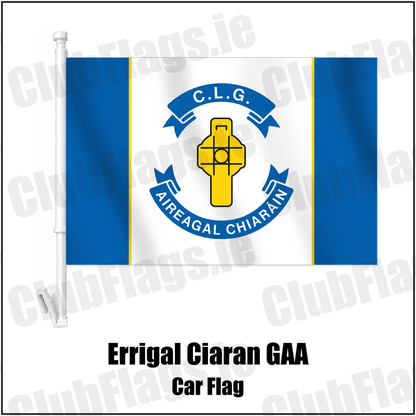 Errigal Ciaran GAA Car Flag with the verified club crest and colours, Tyrone GAA - ClubFlags.ie