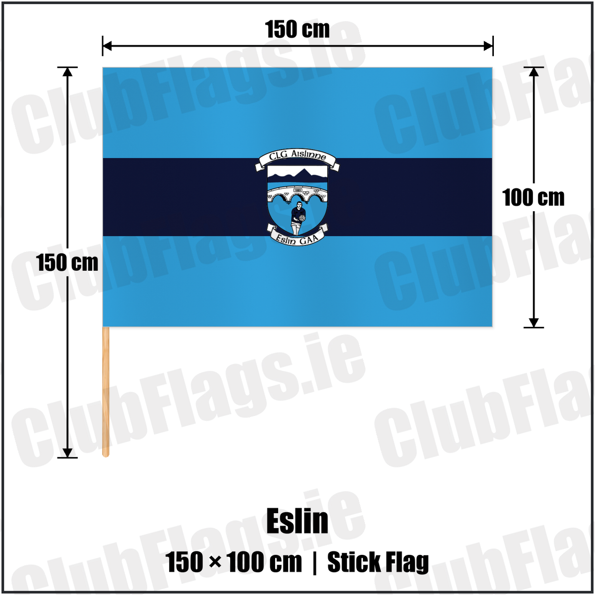 Eslin 100cm x 150cm Stick Flag with the club crest and colours, Leitrim GAA - ClubFlags.ie