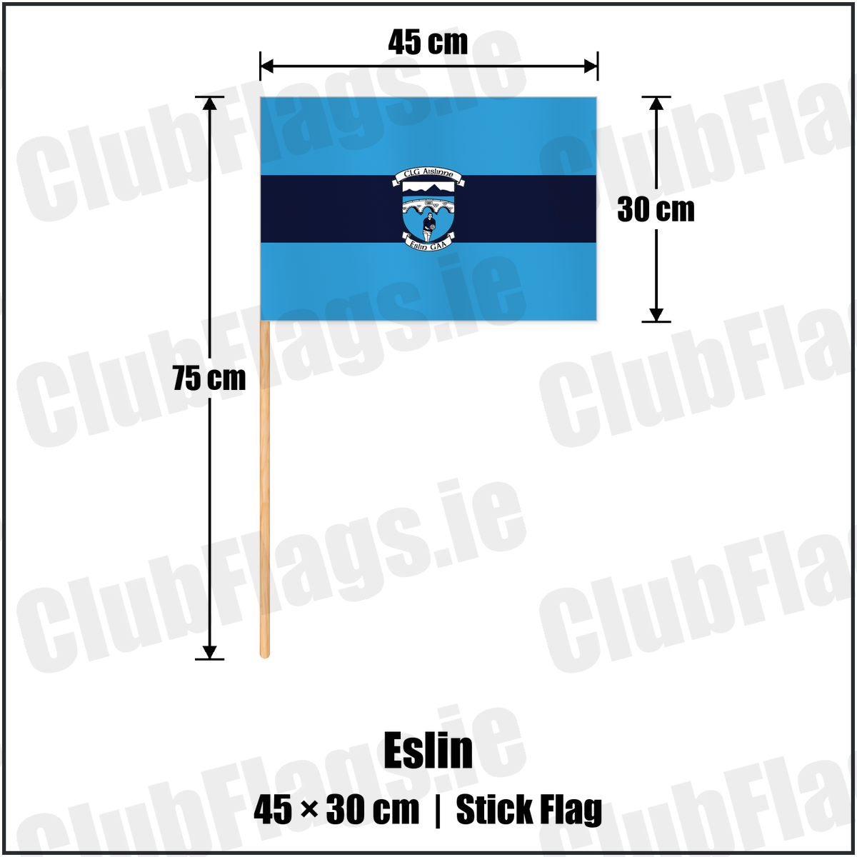 Eslin 30cm x 45cm Stick Flag with the club crest and colours, Leitrim GAA - ClubFlags.ie