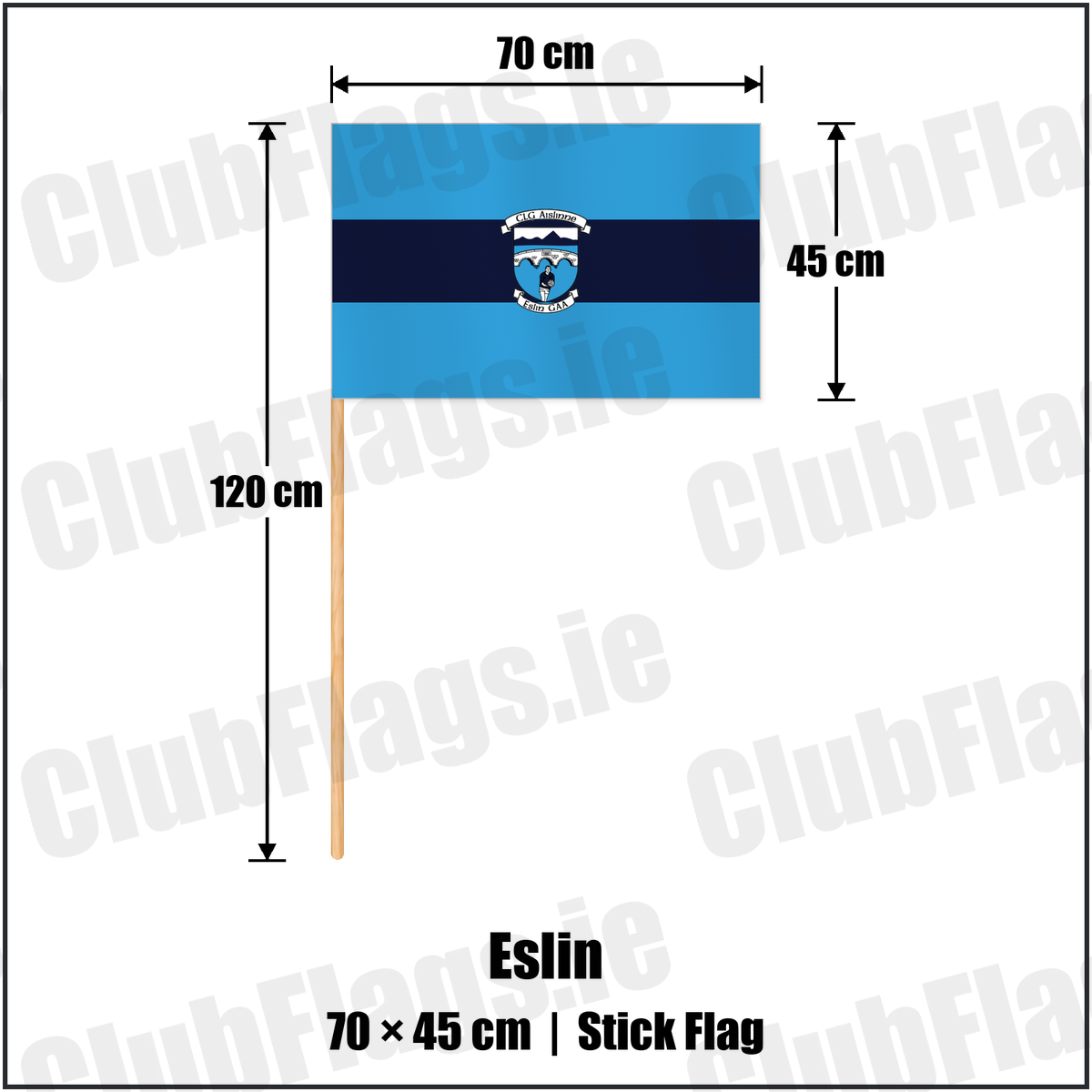 Eslin 45cm x 70cm Stick Flag with the club crest and colours, Leitrim GAA - ClubFlags.ie
