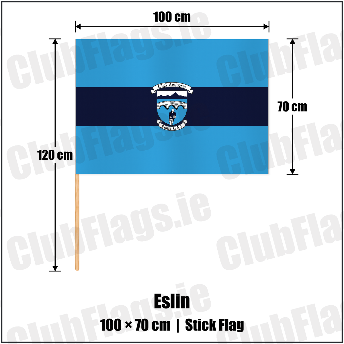 Eslin 70cm x 100cm Stick Flag with the club crest and colours, Leitrim GAA - ClubFlags.ie