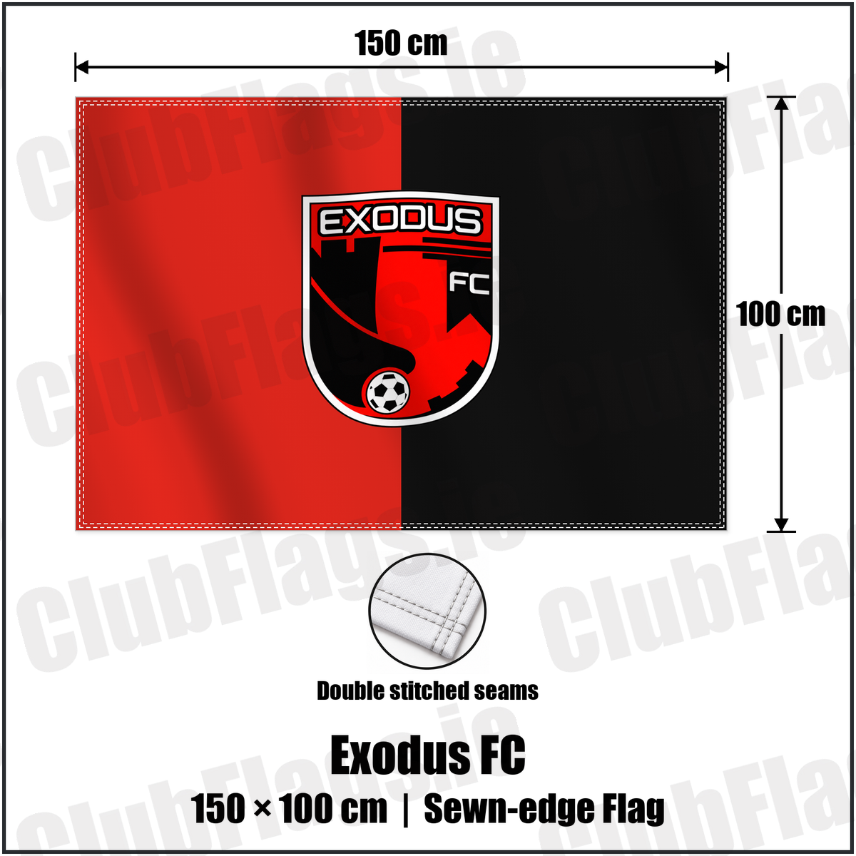 Exodus FC 100cm x 150cm Flag (sewn on the edges) with the verified club crest and colours, Dublin Football - ClubFlags.ie