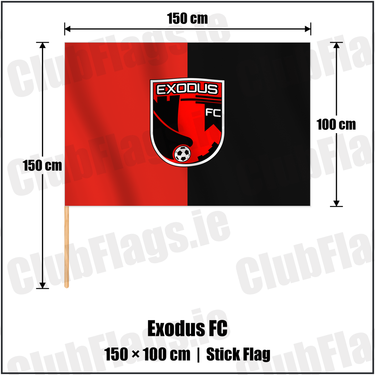 Exodus FC 100cm x 150cm Stick Flag with the verified club crest and colours, Dublin Football - ClubFlags.ie