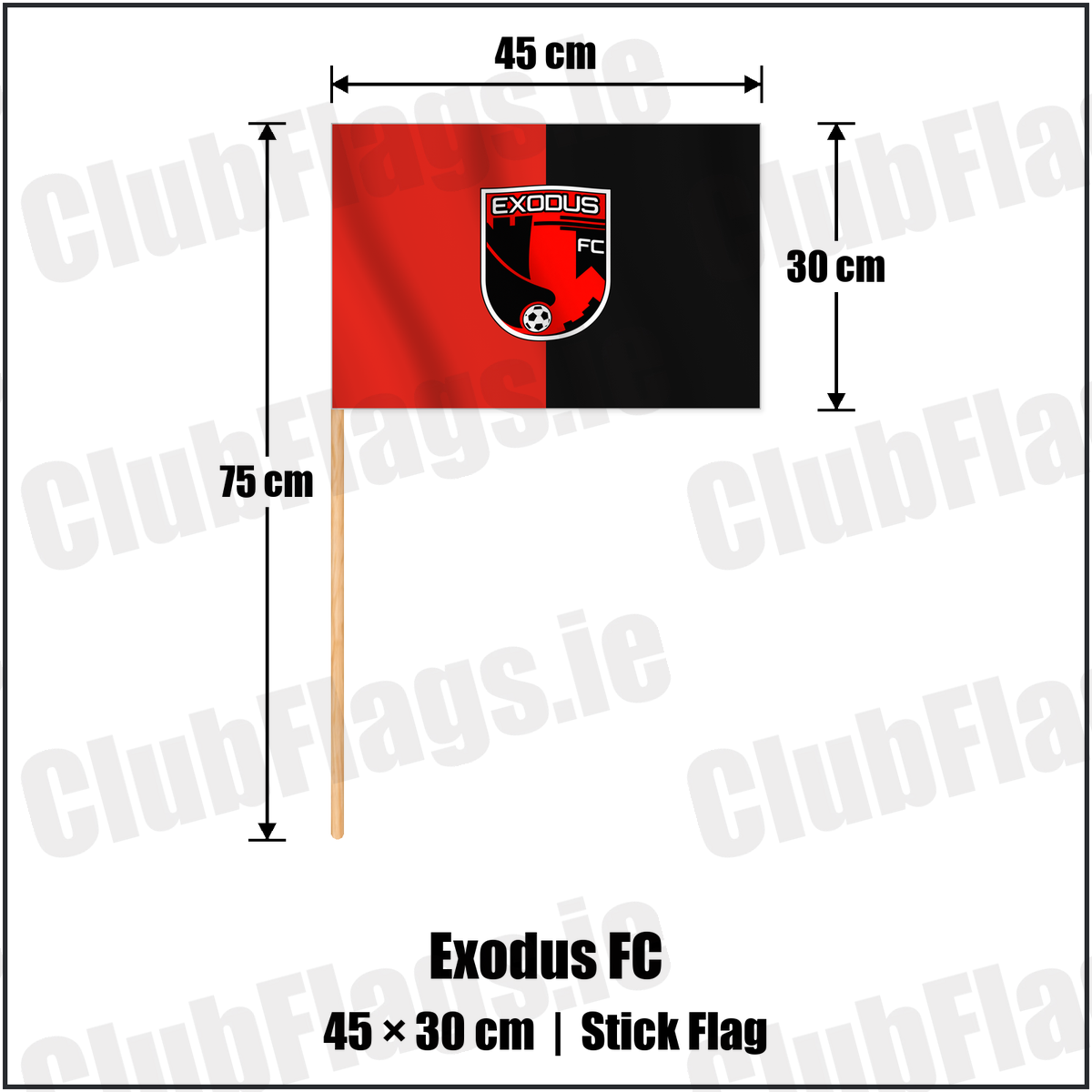 Exodus FC 30cm x 45cm Stick Flag with the verified club crest and colours, Dublin Football - ClubFlags.ie