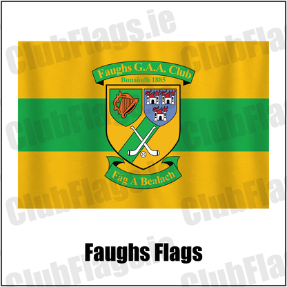 Faughs Flags, featuring the club crest and gold and green colours; County Dublin GAA. ClubFlags.ie.