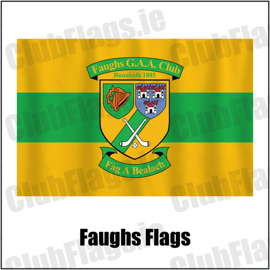 Faughs Flags, featuring the club crest and gold and green colours; County Dublin GAA. ClubFlags.ie.