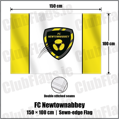 FC Newtownabbey 100cm x 150cm Flag (sewn on the edges) with the club crest and colours, Antrim Football - ClubFlags.ie
