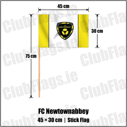 FC Newtownabbey 30cm x 45cm Stick Flag with the club crest and colours, Antrim Football - ClubFlags.ie