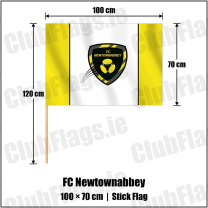 FC Newtownabbey 70cm x 100cm Stick Flag with the club crest and colours, Antrim Football - ClubFlags.ie
