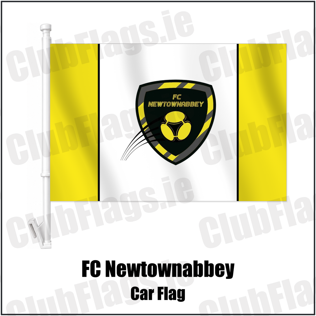 FC Newtownabbey Car Flag with the club crest and colours, Antrim Football - ClubFlags.ie