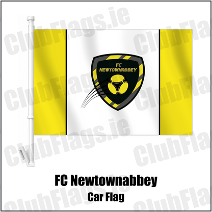 FC Newtownabbey Car Flag with the club crest and colours, Antrim Football - ClubFlags.ie