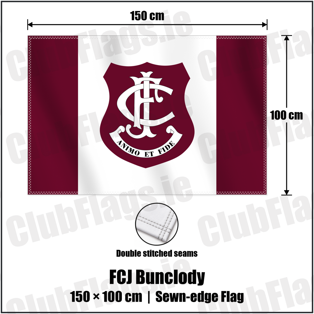 FCJ Bunclody 100cm x 150cm Flag (sewn on the edges) with the club crest and colours, Wexford GAA - ClubFlags.ie