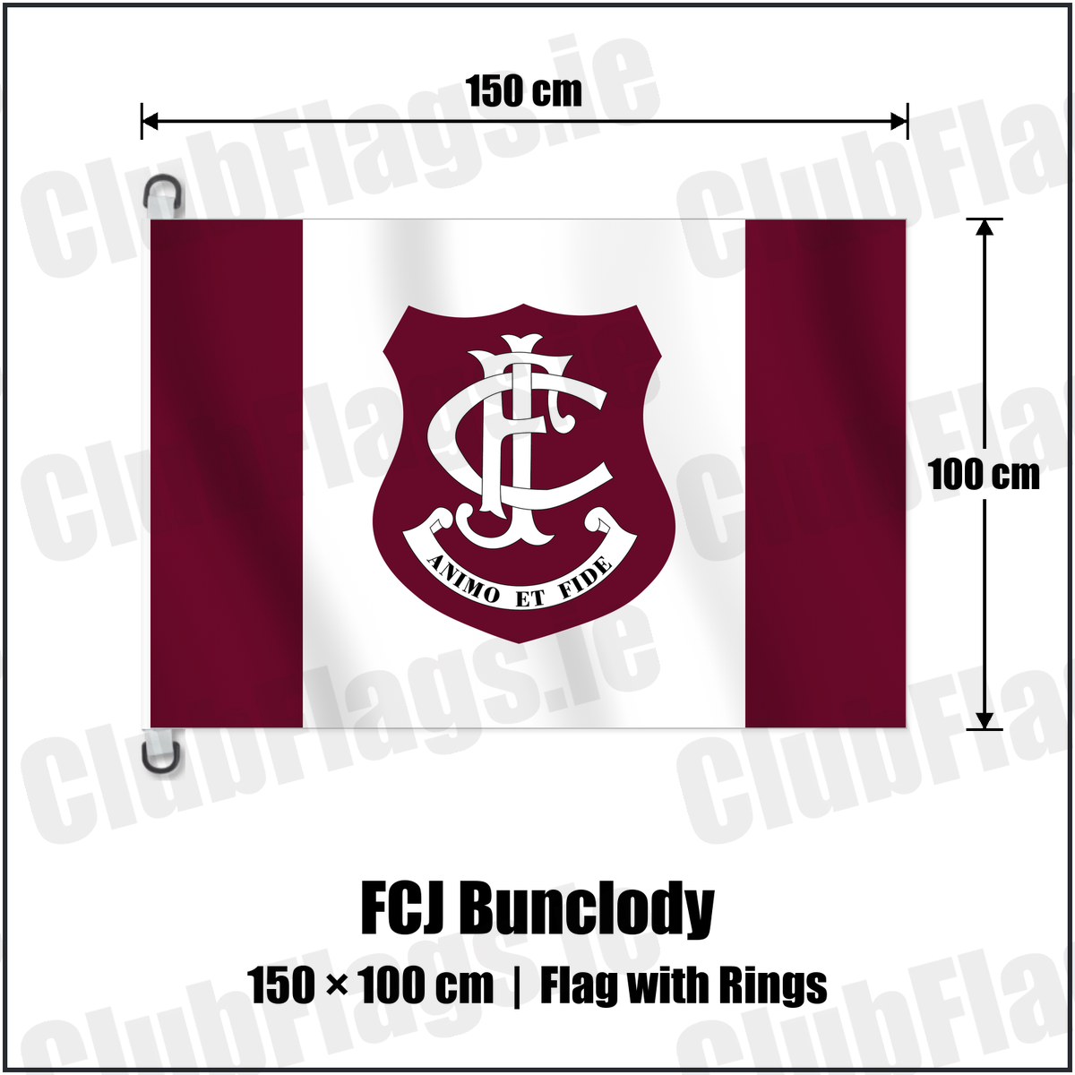 FCJ Bunclody 150cm x 100cm Flag Pole Flag with Rings with the club crest and colours, Wexford GAA - ClubFlags.ie