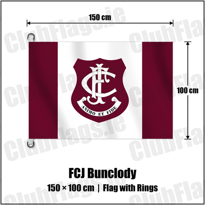 FCJ Bunclody 150cm x 100cm Flag Pole Flag with Rings with the club crest and colours, Wexford GAA - ClubFlags.ie