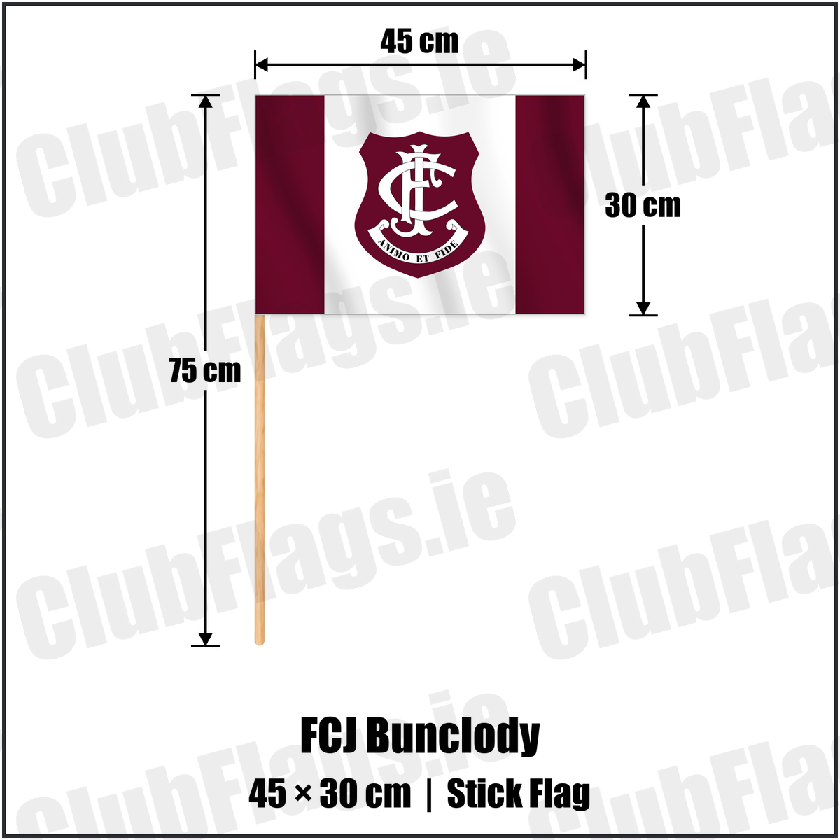 FCJ Bunclody 30cm x 45cm Stick Flag with the club crest and colours, Wexford GAA - ClubFlags.ie