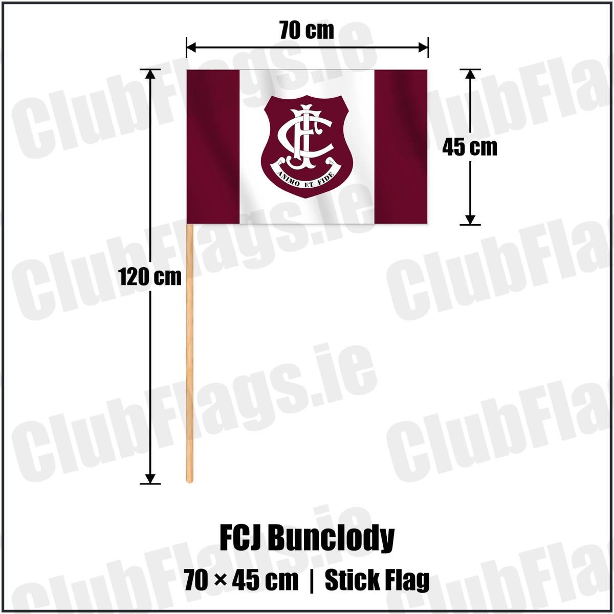 FCJ Bunclody 45cm x 70cm Stick Flag with the club crest and colours, Wexford GAA - ClubFlags.ie