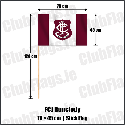 FCJ Bunclody 45cm x 70cm Stick Flag with the club crest and colours, Wexford GAA - ClubFlags.ie